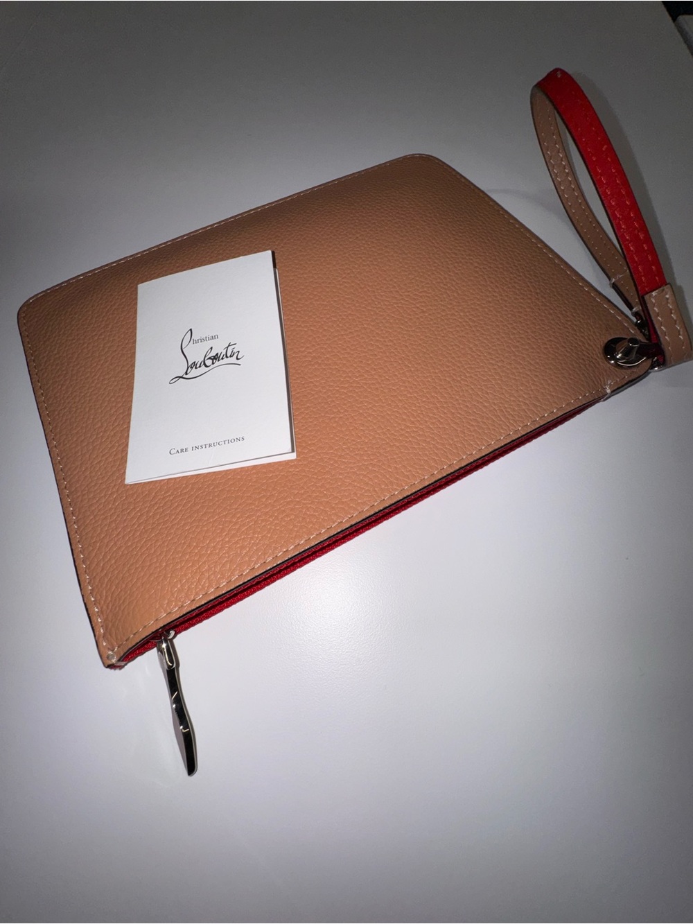 Christian Louboutin Beige Leather Wristlet with Red Trim
